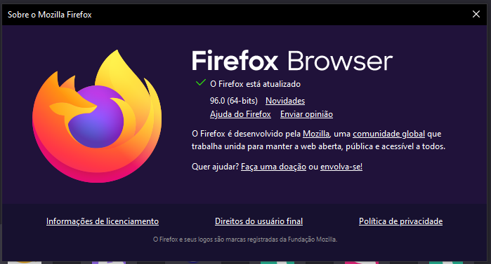 Tela Sobre o Firefox